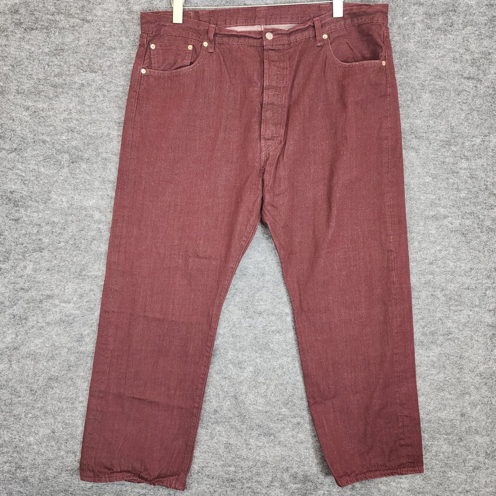 Levis 501 Jeans‎ Mens Burgundy Denim W42 L29 Button Fly Straight Leg Casual